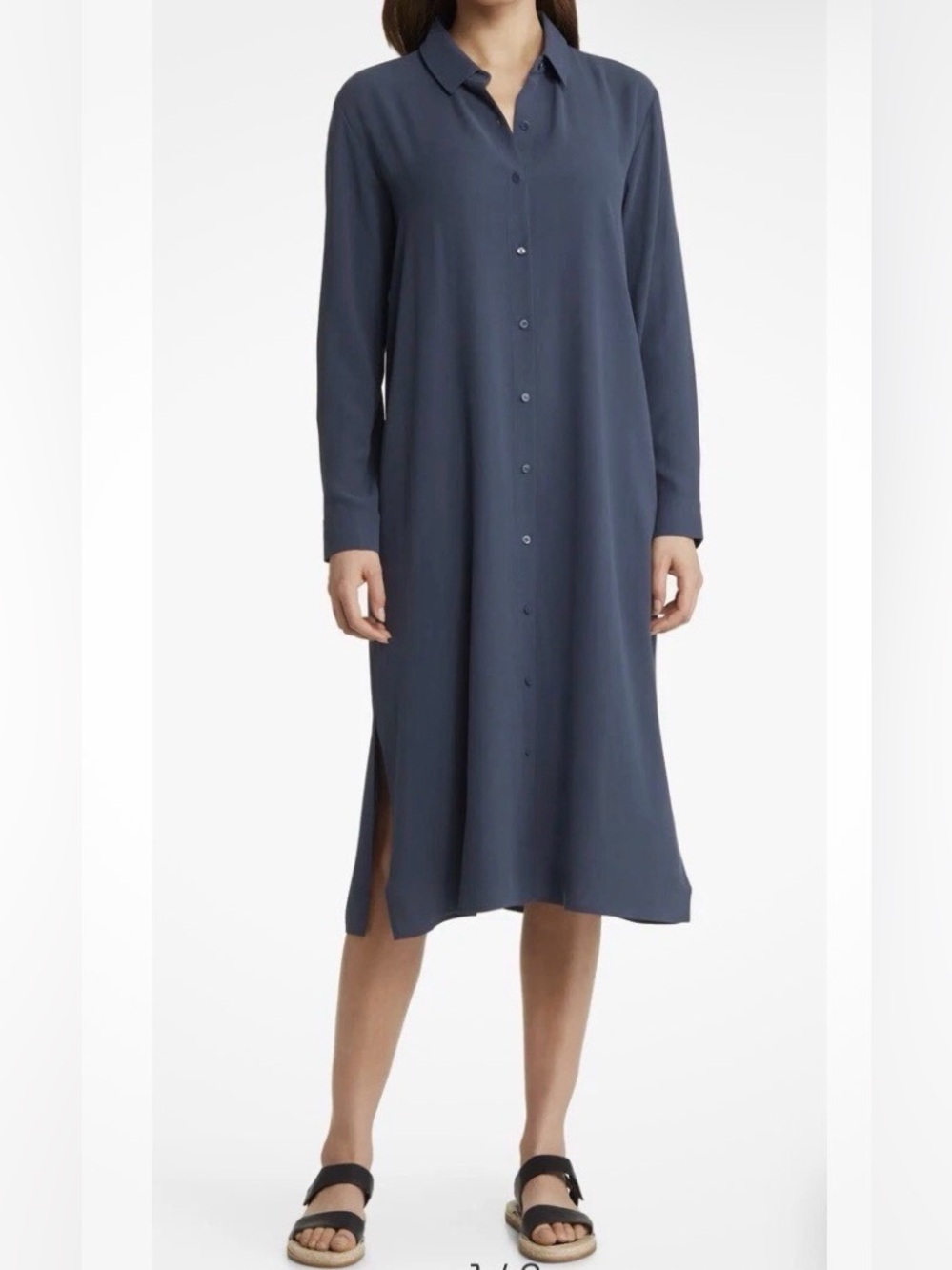 Eileen Fisher Silk Midi Shirt Dress XL